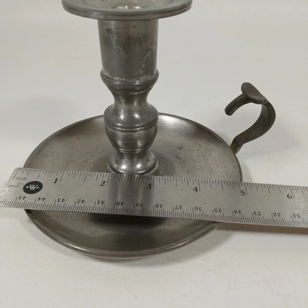 Vintage Woodbury‎ Pewterers Pewter Finger Loop Chamber Stick Candle Holder 4